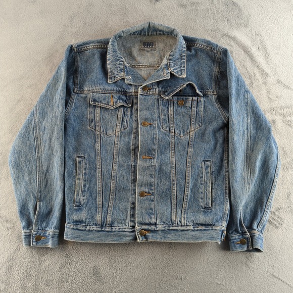 Other - Vintage 90s Trucker Denim Jacket Mens 42T XL Tall Blue Make Hong Kong